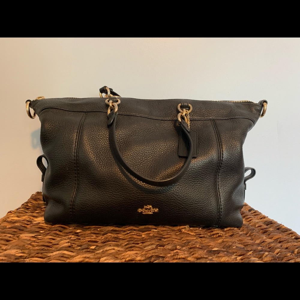 Beautiful Black & Gold Leather Coach Shoulder Bag